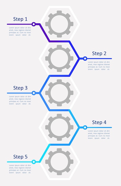 Vector mechanical engineering infographic chart design template. gear mechanisms. abstract infochart with copy space. instructional graphics with 5 step sequence. visual data presentation. calibri font used