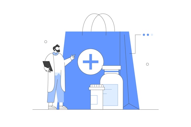 Vector medical service healthcare and medicine concept buying medicament in pharmacy store vector modern