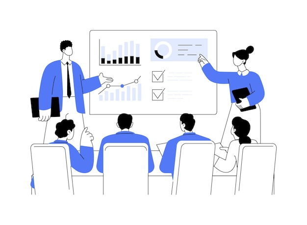 Vector meet stakeholders isolated cartoon vector illustrations group of workers meeting with investors