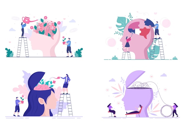 Vector mental health psychology flat illustration