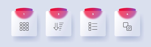 Vector menu buttons set icon tiles circles settings website alignment square application sorting in ascending descending order app adjust technology concept glassmorphism style vector line icon