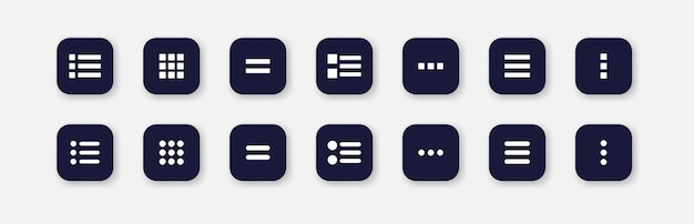 Vector menu buttons set icon tiles squares arrows lists application buttons alignment slider slide scrolling knob concept neomorphism style vector line icon for business