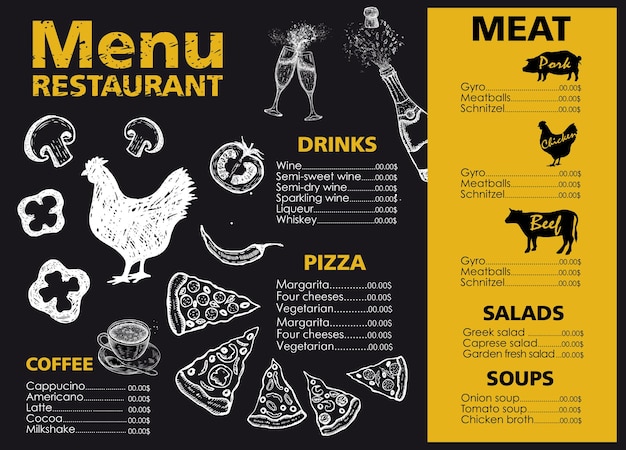 Vector menu template design for restaurant sketch illustration vector