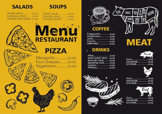 Vector menu vector hand drawn illustration design template