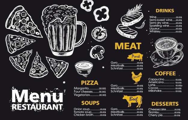 Vector menu vector hand drawn illustration design template