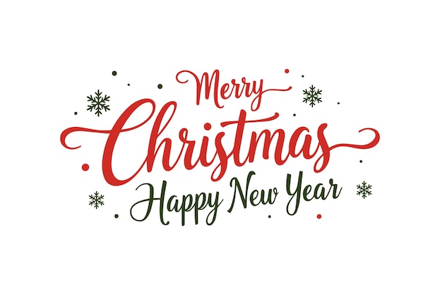 Vector merry christmas and happy new year decorative script design with snowflakes