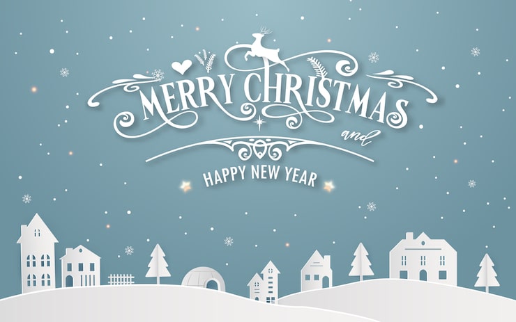 Vector merry christmas and happy new year of snowy home town