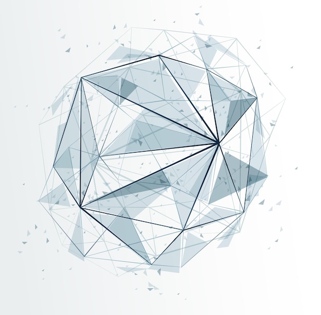 Vector mesh object fractal design with connected lines vector abstract background, low poly polygonal elements in 3d perspective, science and technology theme.