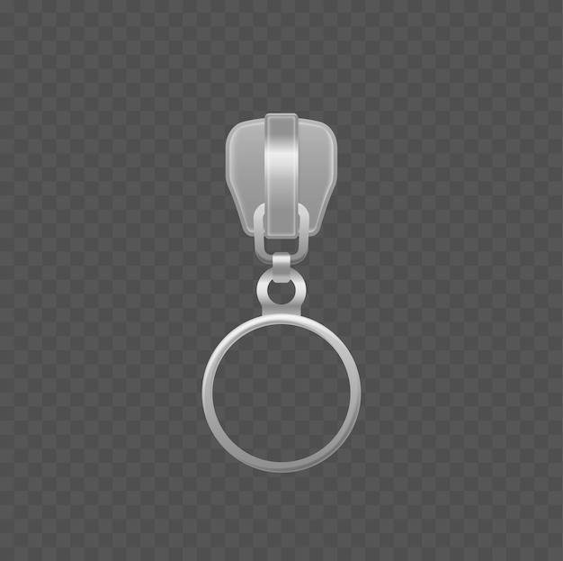 Vector metallic zipper pull with a circular ring isolated on transparent background detailed vector