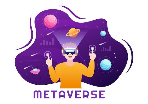 Vector metaverse digital virtual reality technology wears vr glasses in hand drawn illustration