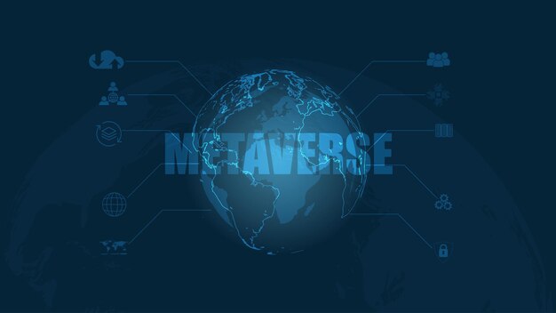 Vector metaverse digital world smart futuristic interface technology background, with global network and data accessing cloud computing. internet of things. vector illustration.