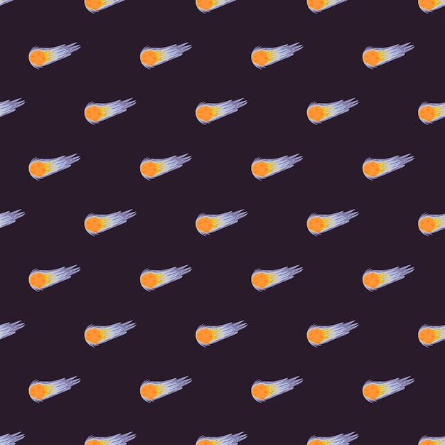 Vector meteor shower seamless pattern. hand drawn comets fly background.