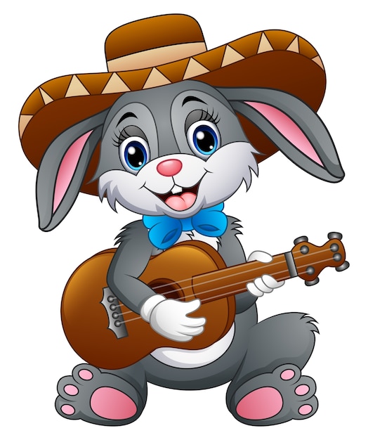 Vector mexican bunny playing guitar and serenading