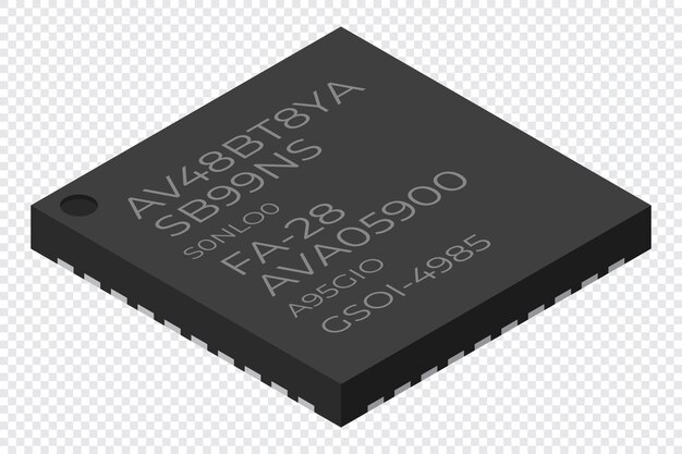 Vector microchip computer electronic component microchip icon isometric microchip computer processor technology micro processor vector illustration