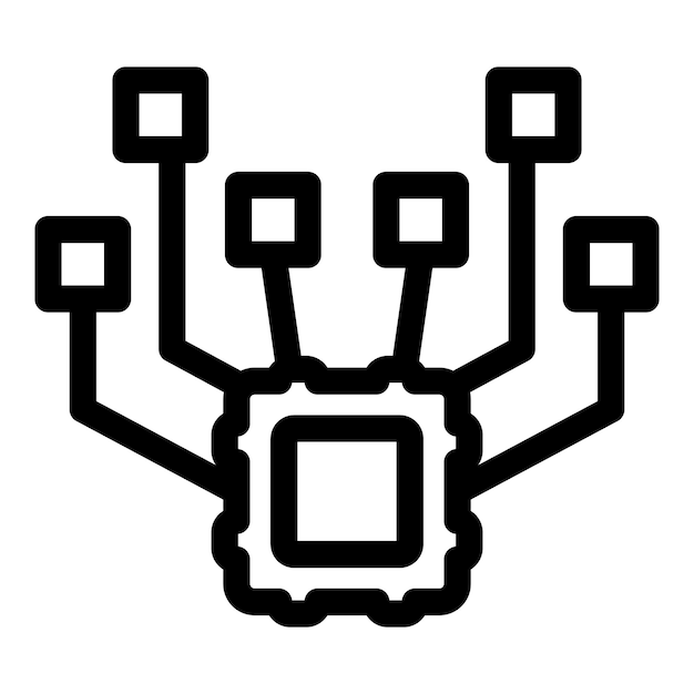Vector microchip connecting with multiple nodes data processing icon