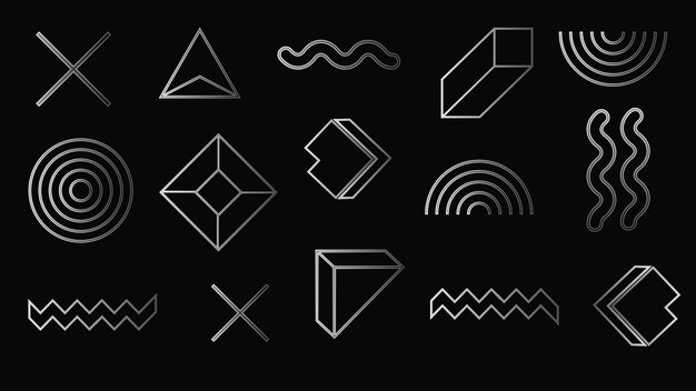 Vector minimal black geometric pattern with white linear abstract icons