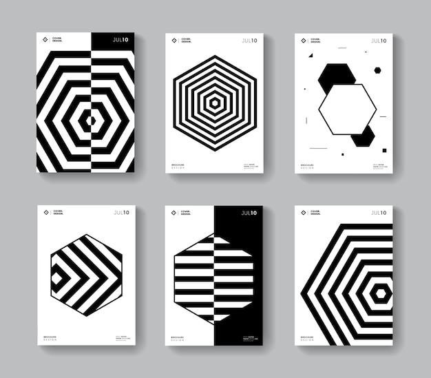 Vector minimal geometric covers set. collection monochrome hexagon shape posters.