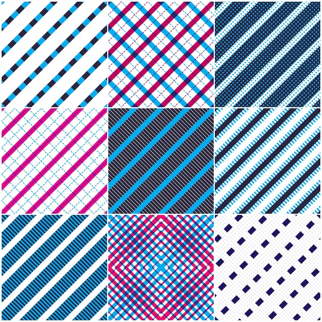Vector minimal lines vector seamless patterns set, abstract backgrounds collection. simple geometric designs. seamless lines vector minimalistic arts. crossed lines grid, diagonal lines, dashed lines, dotted