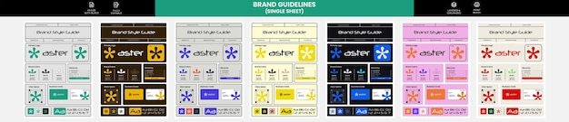 Vector minimal single page brand guideline template with colors variations