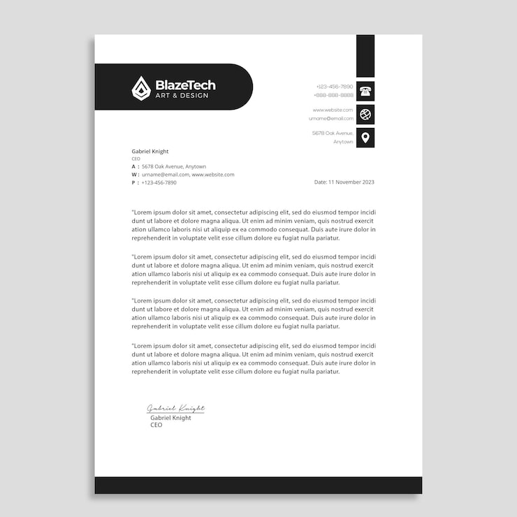 Vector minimalist black and white letterhead