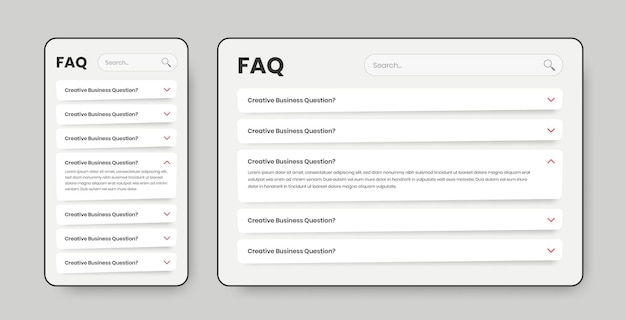 Vector minimalist faq or frequently asked question ui layout design for mobile and web with abstract shape