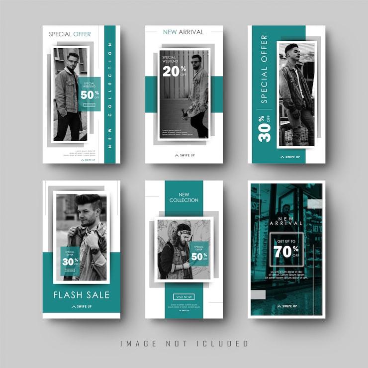 Vector minimalist green social media instagram stories banner collection