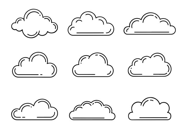 Vector minimalist line art cloud icon set for weather forecast and web design