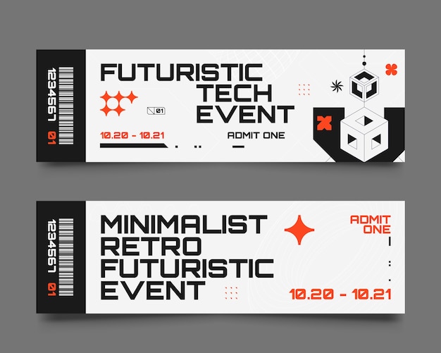 Vector minimalist linear retro futuristic ticket template set
