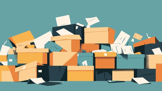 Vector minimalistic vector illustration of a pile of trash boxes isolated on white background