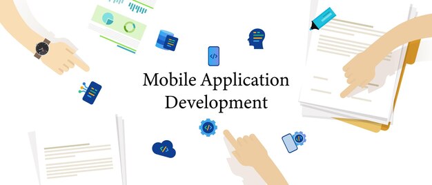 Vector mobile application development create programming software business technology online