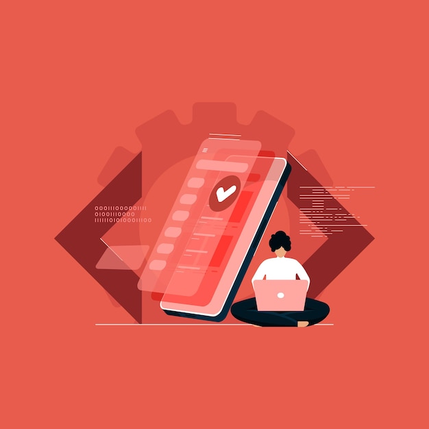 Vector mobile application development programmer with programming language developing website