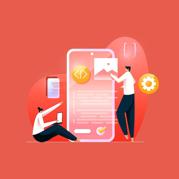 Vector mobile application development, wireframe of mobile app interface, ui ux design and testing team