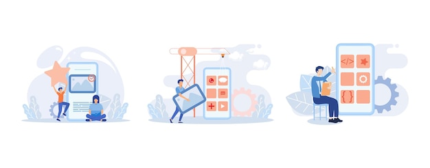Vector mobile design and development illustration. developers prototyping, programming user interface