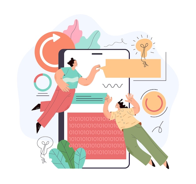 Vector mobile digital app application development coding and programming process