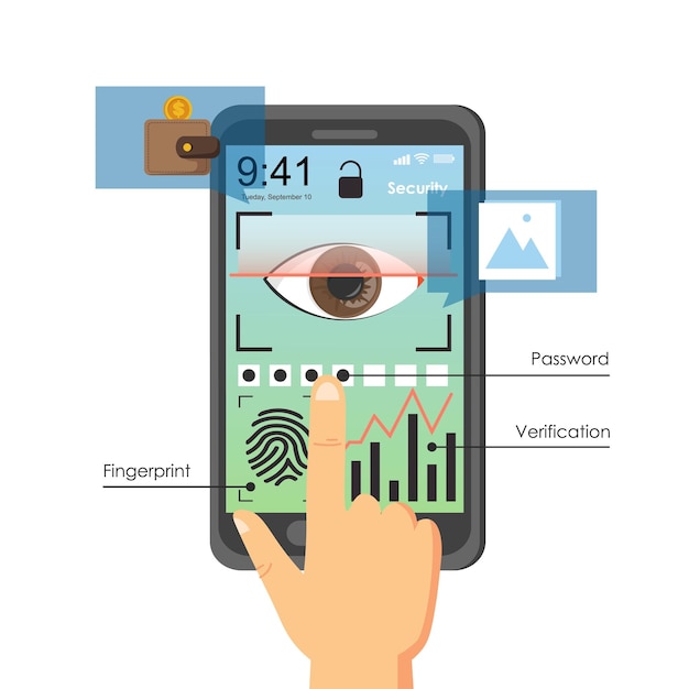 Vector mobile phone user authentication methods vector flat illustration