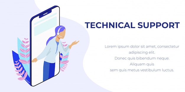 Vector mobile technical support  banner with text
