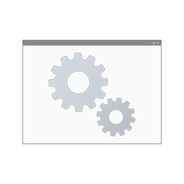 Vector mockup of computer program window with gears isolated on white background color icon