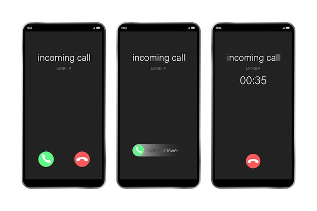 Vector mockup incoming call smartphone interface vector template flat ui ux for application new call screen template web app display template