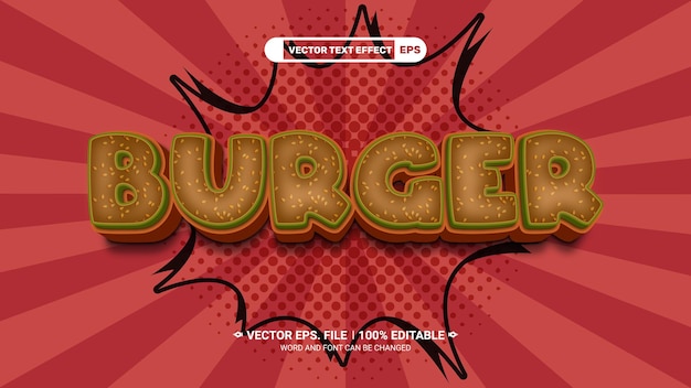 Vector modern abstract burger editable 3d vector text style effect