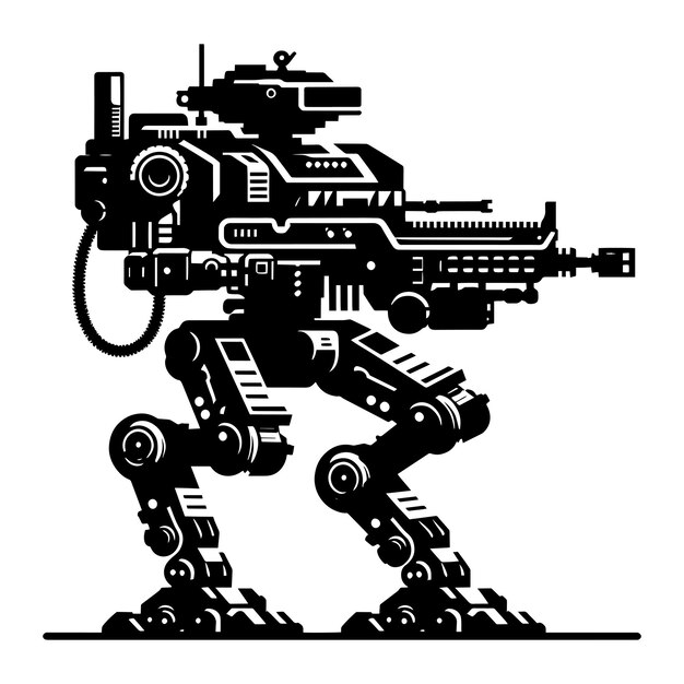 Vector modern action war robot silhouette vector illustration isolated on a white background
