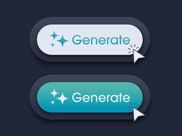 Vector modern ai generative button ai is entered by a command prompt to generate ideas generatepress button in trendy neumorphic style for apps websites interfaces ui ux elements vector illustration