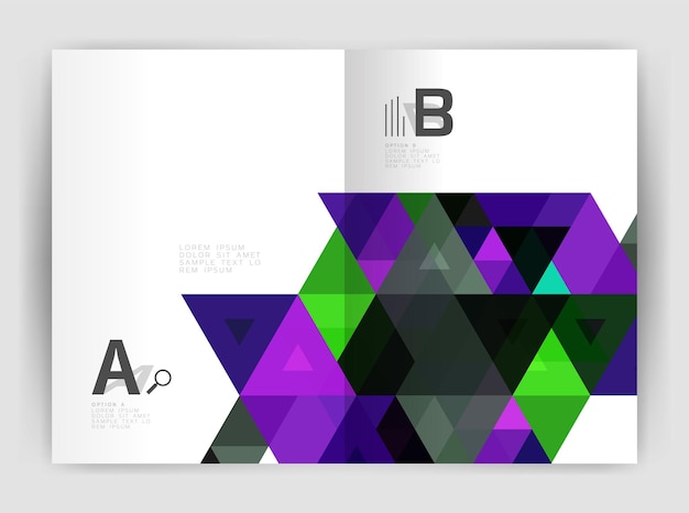 Vector modern business brochure or leaflet a4 cover template abstract background with color triangles annual report print backdrop vector design for workflow layout diagram number options or web design