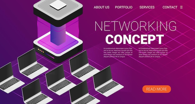 Vector modern cloud technology and networking concept flat vector isometric illustration