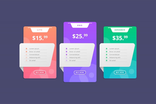 Vector modern colorful pricing table template