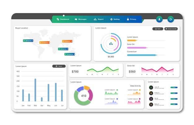 Vector modern dashboard ui design with data visualization