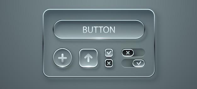 Vector modern glassmorphism ui elements set user interface design featuring various buttons and toggle