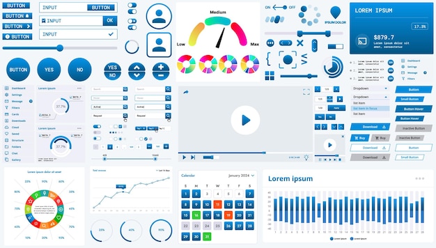 Vector a modern interface kit with buttons graphs and elements for creating web applications and dashboards ideal for business statistics and finance