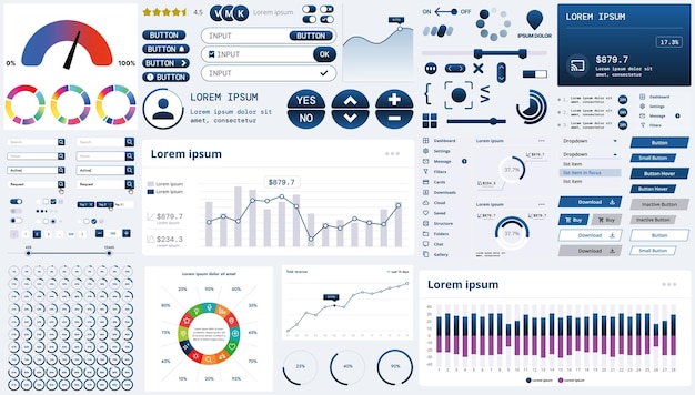 Vector a modern interface kit with buttons graphs and elements for creating web applications and dashboards ideal for business statistics and finance