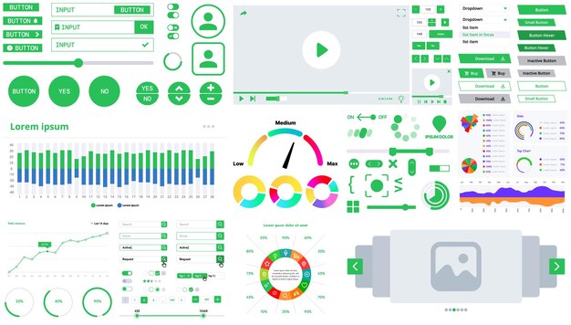 Vector a modern interface kit with buttons graphs and elements for creating web applications and dashboards