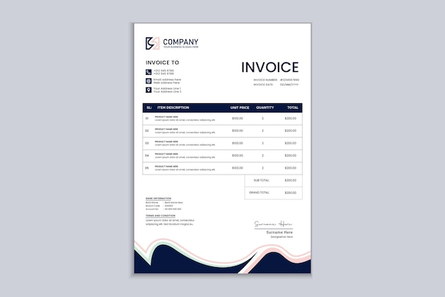 Vector modern pink and nave blue invoice design